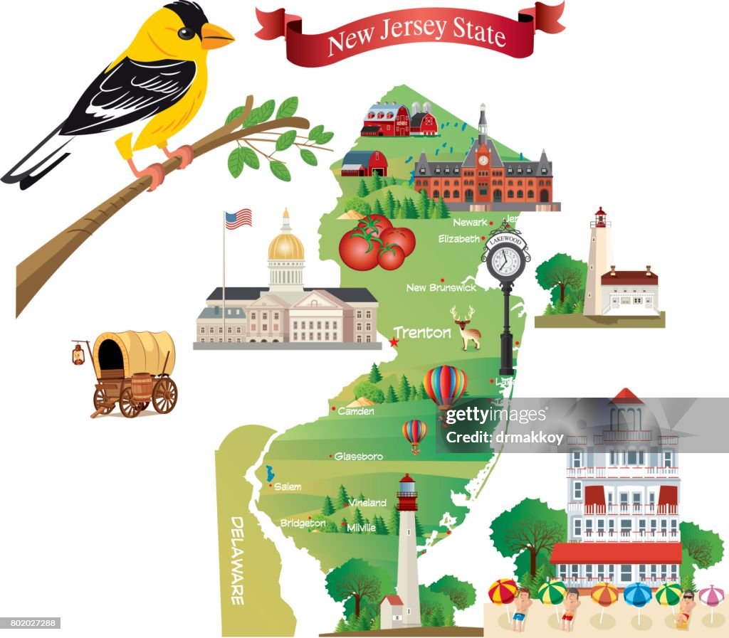 Cartoon map of New Jersey State