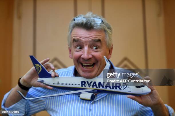 Irish airline Ryanair's CEO Michael O'Leary poses during a press conference on June 27, 2017 in Rome. Low-cost giant Ryanair is ready to make a bid...