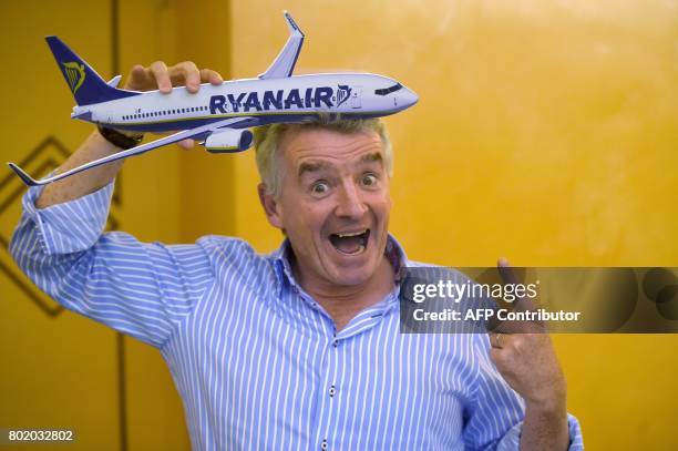 Irish airline Ryanair's CEO Michael O'Leary poses during a press conference on June 27, 2017 in Rome. Low-cost giant Ryanair is ready to make a bid...