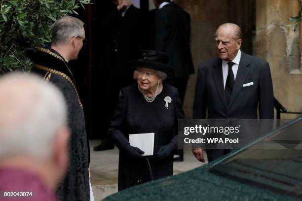 Queen Elizabeth II and Prince Philip, Duke of Edinburgh after the funeral service of Patricia Knatchbull, Countess Mountbatten of Burma at St Paul's...