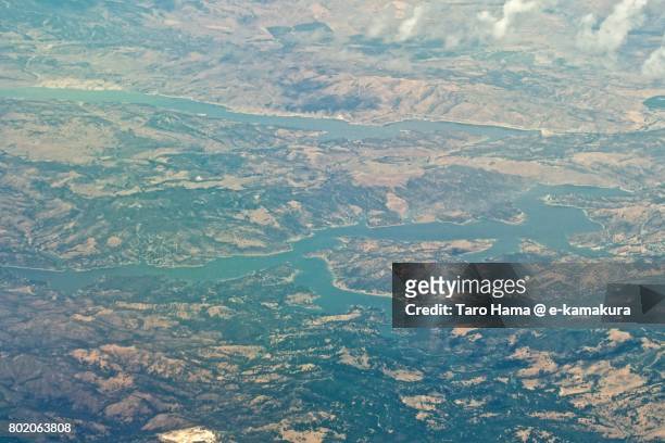 lake nacimiento and san antonio daytime aerial view from airplane - nacimiento stock pictures, royalty-free photos & images