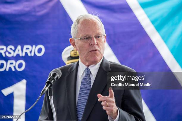 The President of Peru Pedro Pablo Kuczynski speaks during the International Day Against Drug Abuse and Illicit Trafficking Ceremony and the 31st...