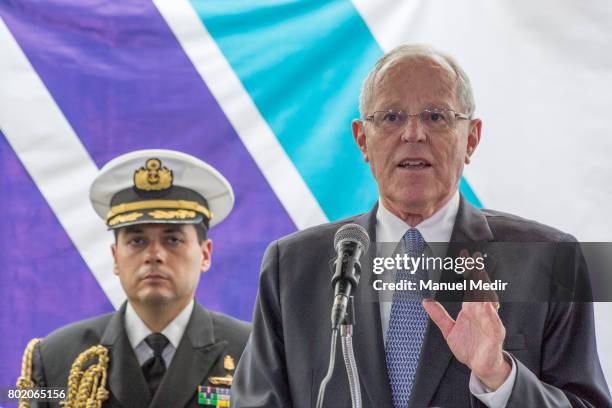 The President of Peru Pedro Pablo Kuczynski speaks during the International Day Against Drug Abuse and Illicit Trafficking Ceremony and the 31st...