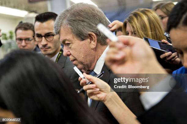 Senator Roy Blunt, a Republican from Missouri, speaks to members of the media in the basement of the U.S. Capitol in Washington, D.C., U.S., on...