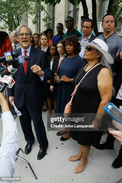 Attorney Robert C. Gottlieb, Alfre Woodward and Maria Velazquez the mother of Jon Adrian Velazquez speak during a press conference for retrial motion...