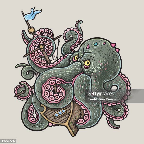 octopus - animals attacking stock illustrations