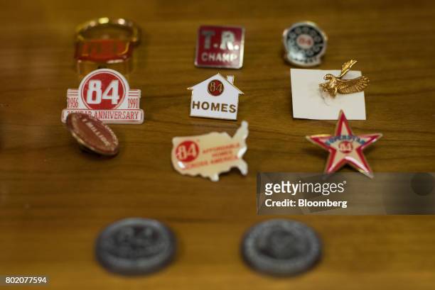Pins sit on display in a classroom at Lumber Camp in the 84 Lumber Co. Headquarters in Eighty Four, Pennsylvania, U.S., on Wednesday, June 7, 2017....