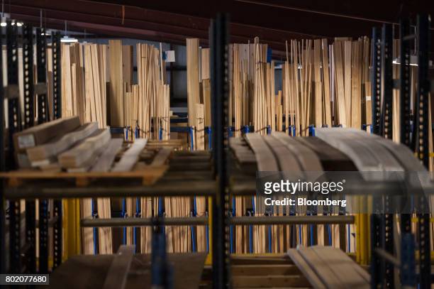 Wood boards stand on display for sale at the 84 Lumber Co. Retail store in Bridgeville, Pennsylvania, U.S., on Thursday, June 8, 2017. One of the...