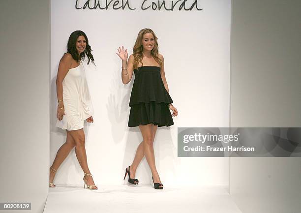 Designers Sherry Wood and Lauren Conrad walk the runway at the Lauren Conrad Collection Fall 2008 fashion show during Mercedes-Benz Fashion Week held...