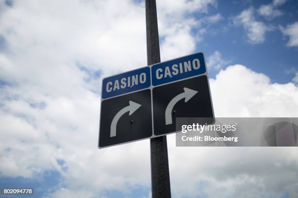 Signs directing to people to casinos are seen in Niagara Falls, Ontario, Canada, on Wednesday, June 21, 2017. The 150th anniversary of Canada,...