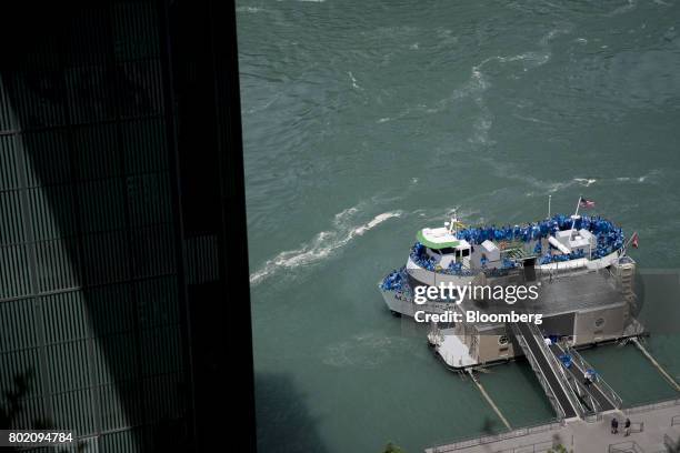 Tourists board the Maid of the Mist VII boat in Niagara Falls, Ontario, Canada, on Wednesday, June 21, 2017. The 150th anniversary of Canada,...