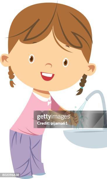 little girl washing hands - rubbing stock illustrations