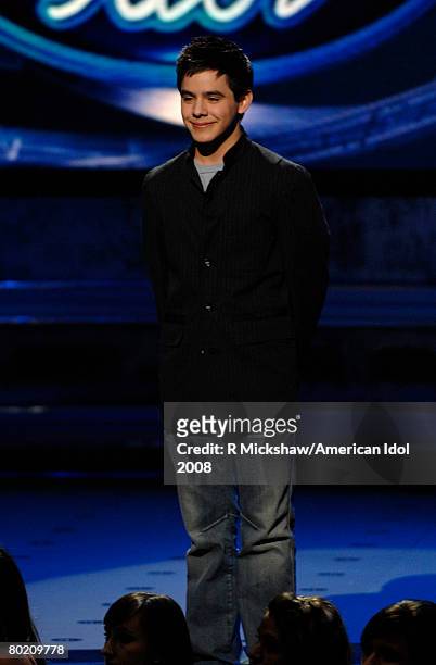 Contestant David Archuleta performs "We Can Work it Out" by The Beatles live on American Idol March 11, 2008 in Los Angeles, California. The top 12...