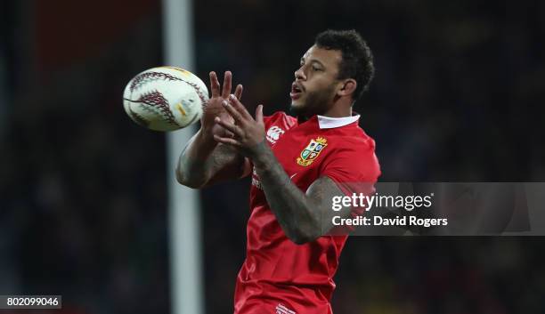 Courtney Lawes of the Lions catches the ball during the match between the Hurricanes and the British & Irish Lions at Westpac Stadium on June 27,...