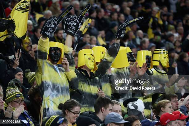 Hurricanes fans look on during the match between the Hurricanes and the British & Irish Lions at Westpac Stadium on June 27, 2017 in Wellington, New...