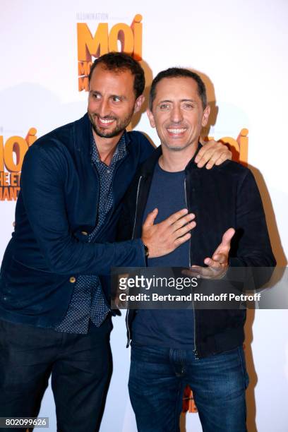 Voices of the movie, Arie Elmaleh and his brother Gad Elmaleh attend the Despicable Me Paris Premiere at Cinema Gaumont Marignan on June 27, 2017 in...