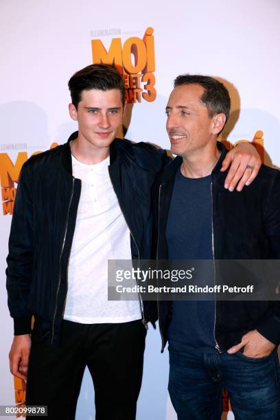 Voice of the movie Gad Elmaleh and his son Noe Elmaleh attend the Despicable Me Paris Premiere at Cinema Gaumont Marignan on June 27, 2017 in Paris,...