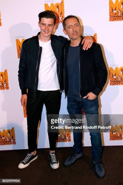 Voice of the movie Gad Elmaleh and his son Noe Elmaleh attend the Despicable Me Paris Premiere at Cinema Gaumont Marignan on June 27, 2017 in Paris,...