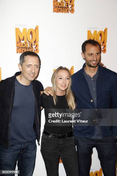 Actor Gad Elmaleh, Actress Audrey Lamy and Actor Arie Elmaleh attend "Moi, Moche et Mechant 3" Paris Premiere at Cinema Gaumont Marignan on June 27,...