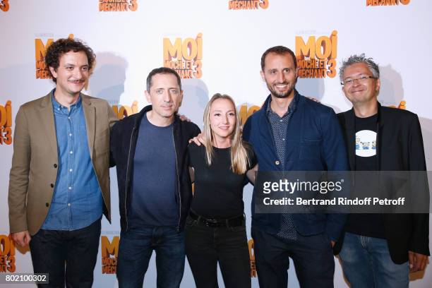Voices of the movie, David Marsais, Gad Elmaleh, Audrey Lamy, Arie Elmaleh and Co-Director of the movie, Pierre Coffin attend the Despicable Me Paris...