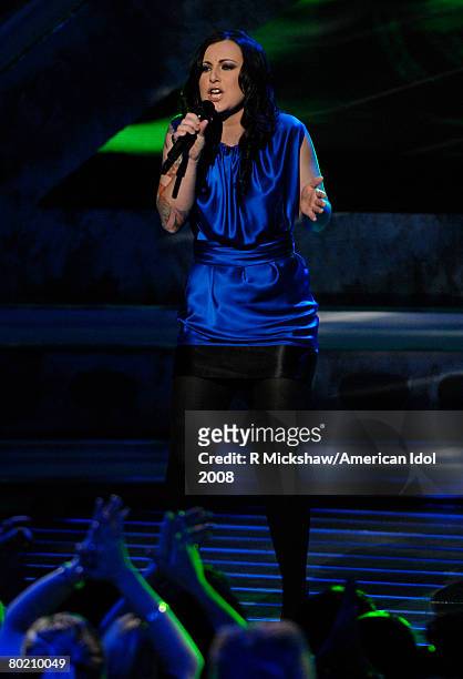 Contestant Carly Smithson performs "Come Together" by The Beatles live on American Idol March 11, 2008 in Los Angeles, California. The top 12...