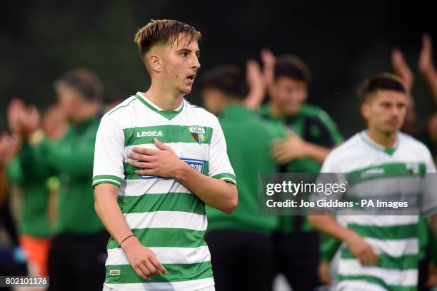 The New Saints' Ryan Price looks dejected after the UEFA Champions League first qualifying round, first leg match at Park Hall Stadium, Oswestry.