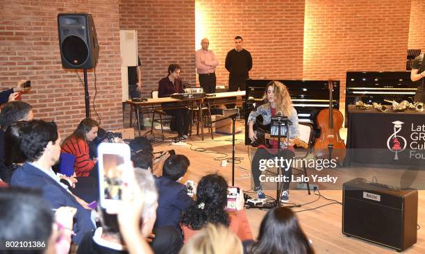 Musician Marilina Bertoldi performs during Latin Grammy in the School Argentina 2017 at Escuela de Musica Juan Pedro Esnaola on June 27, 2017 in...