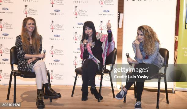 Moderator Maitena Aboitiz and musicians Claudia Montero and Marilina Bertoldi attend Latin Grammy in the School Argentina 2017 at Escuela de Musica...