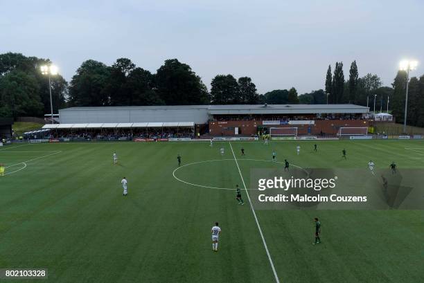 General view of Park Hall Stadium during the Champions League Qualifier between The New Saints and Europa FC on June 27, 2017 in Oswestry, England.