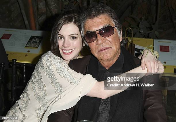 Actress Anne Hathaway and designer Roberto Cavalli attend the American Museum of Natural History's Winter Dance sponsored by Roberto Cavalli March...
