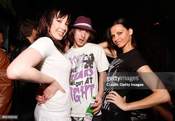 Peroni model Elizabeth Frainen and guests pose at the Maggie Barry for Xubaz Fall 2008 after party during Mercedes-Benz Fashion Week at Citizen Smith...