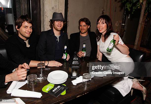 Peroni model Elizabeth Frainen and guests pose with Peroni beer at the Maggie Barry for Xubaz Fall 2008 after party during Mercedes-Benz Fashion Week...