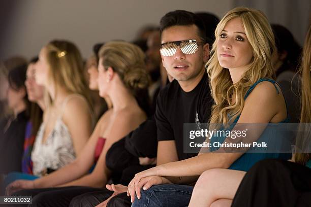 Television personality Frankie Delgado and Kristin Cavallari front row during the Lauren Conrad Collection Fall 2008 on March 11, 2008 at Smashbox...
