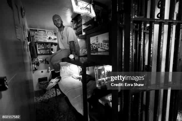 Branden Terrel sits on his bunk in his cell on June 8, 2017 in San Quentin, California. Branden Terrel was sentenced to 11 years in state prison for...