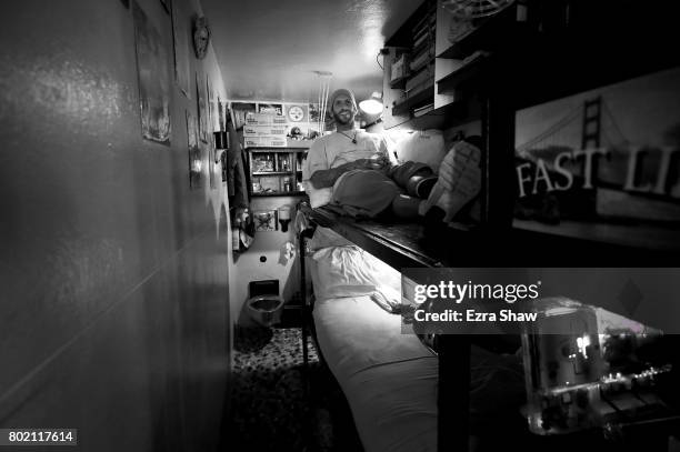 Branden Terrel lies on his bunk in his cell on June 8, 2017 in San Quentin, California. Branden Terrel was sentenced to 11 years in state prison for...