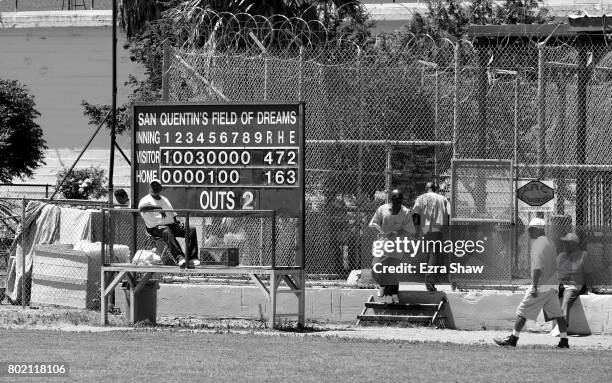 The scoreboard at San Quentin during their game against Club Mexico on April 29, 2017 in San Quentin, California. Branden Terrel was sentenced to 11...