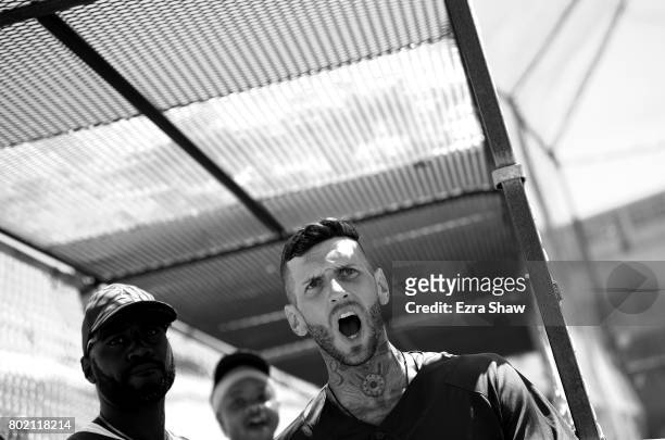 Branden Terrel reacts in the dugout during their game against Club Mexico on April 29, 2017 in San Quentin, California. Branden Terrel was sentenced...