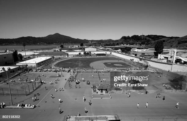General view of the San Quentin Athletics playing against Club Mexcio on April 29, 2017 in San Quentin, California. Branden Terrel was sentenced to...