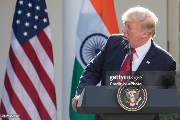 President Donald Trump and Prime Minister Narendra Modi of India, held a joint press conference in the Rose Garden of the White House, on Monday,...