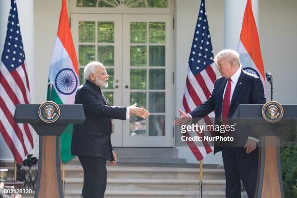 President Donald Trump and Prime Minister Narendra Modi of India, held a joint press conference in the Rose Garden of the White House, on Monday,...