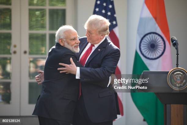 President Donald Trump and Prime Minister Narendra Modi of India, held a joint press conference in the Rose Garden of the White House, on Monday,...