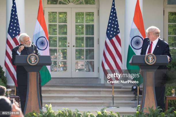 President Donald Trump and Prime Minister Narendra Modi of India, held a joint press conference in the Rose Garden of the White House, on Monday,...