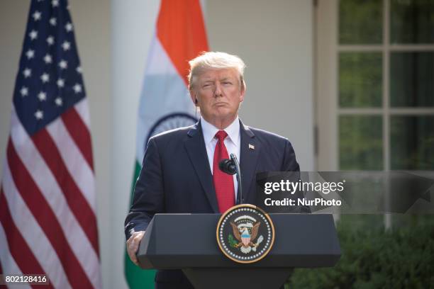 President Donald Trump and Prime Minister Narendra Modi of India, held a joint press conference in the Rose Garden of the White House, on Monday,...