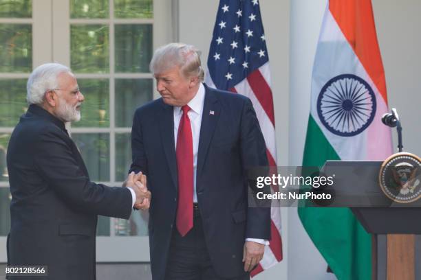 President Donald Trump and Prime Minister Narendra Modi of India, held a joint press conference in the Rose Garden of the White House, on Monday,...