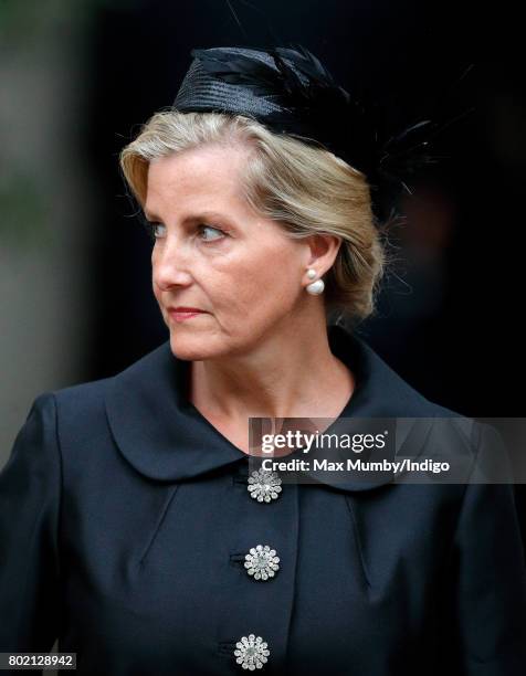 Sophie, Countess of Wessex attends the funeral of Patricia Knatchbull, Countess Mountbatten of Burma at St Paul's Church Knightsbridge on June 27,...