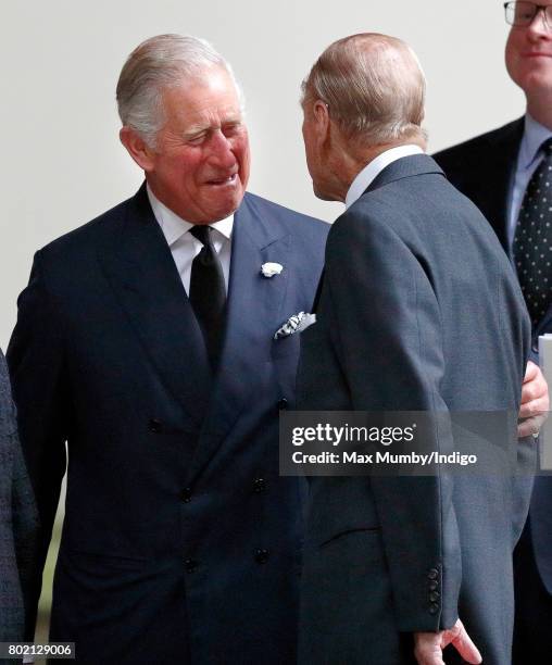 Prince Charles, Prince of Wales and Prince Philip, Duke of Edinburgh attend the funeral of Patricia Knatchbull, Countess Mountbatten of Burma at St...