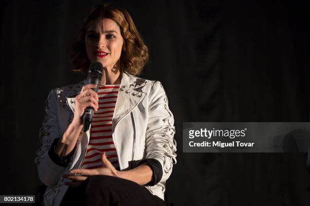 Actress Irene Azuela speaks during a press conference of the mexican movie 'Nahui' at Teatro del Pueblo on June 27, 2017 in Mexico City, Mexico.