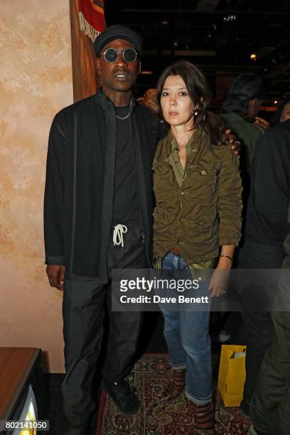 Skepta and Katy England attend the launch of Skepta's new fashion label "Mains" at Selfridges on June 27, 2017 in London, England.