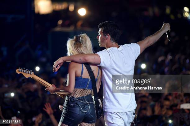 JinJoo Lee and Joe Jonas of DNCE perform at the annual Isle of MTV Malta event at Il Fosos Square on June 27, 2017 in Floriana, Malta.