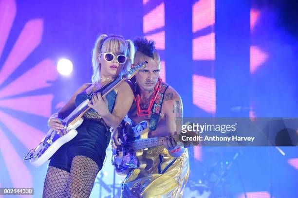 JinJoo Lee and Cole Whittle of DNCE perform at the annual Isle of MTV Malta event at Il Fosos Square on June 27, 2017 in Floriana, Malta.